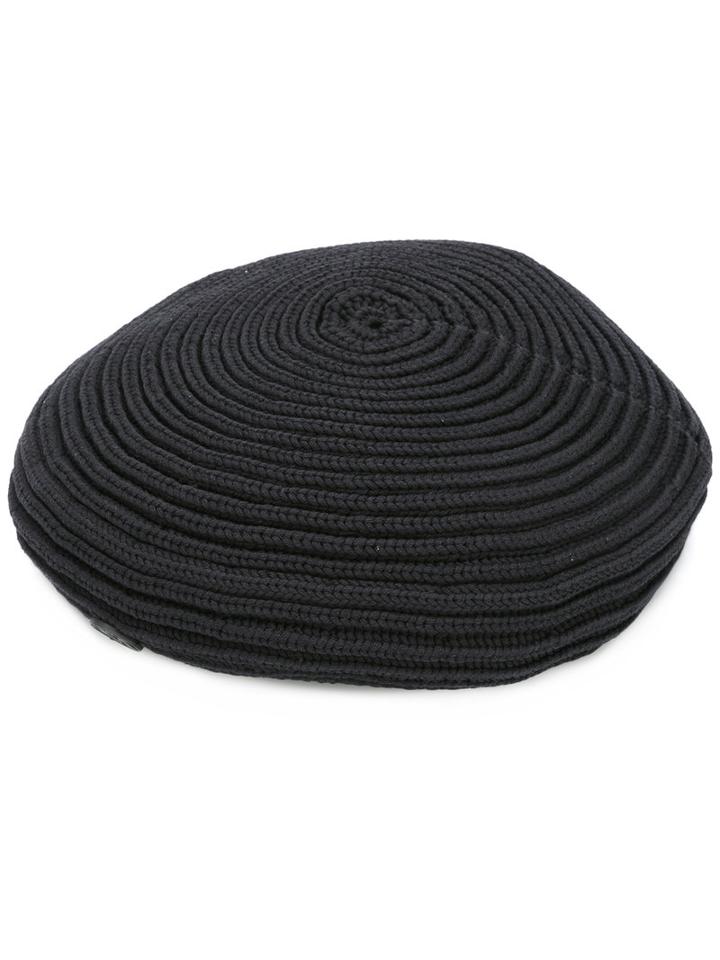 Maison Michel Ribbed Knit Flat Cap, Women's, Black, Cotton