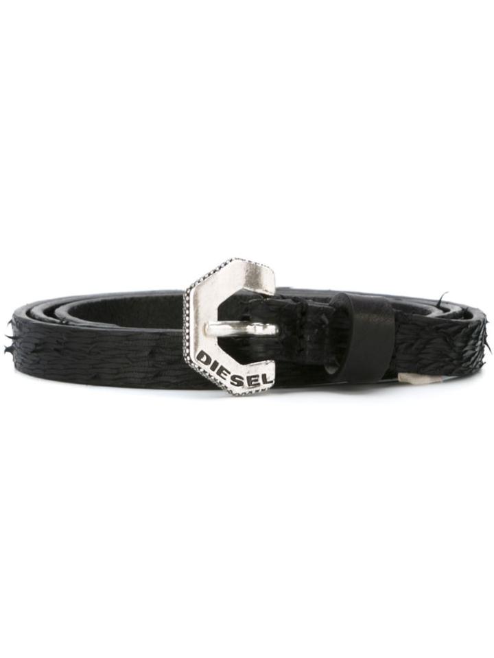 Diesel Textured Belt, Women's, Size: 85, Black, Calf Leather