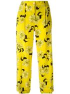 P.a.r.o.s.h. Cropped Floral Print Trousers, Women's, Size: Large, Yellow/orange, Silk/elastodiene