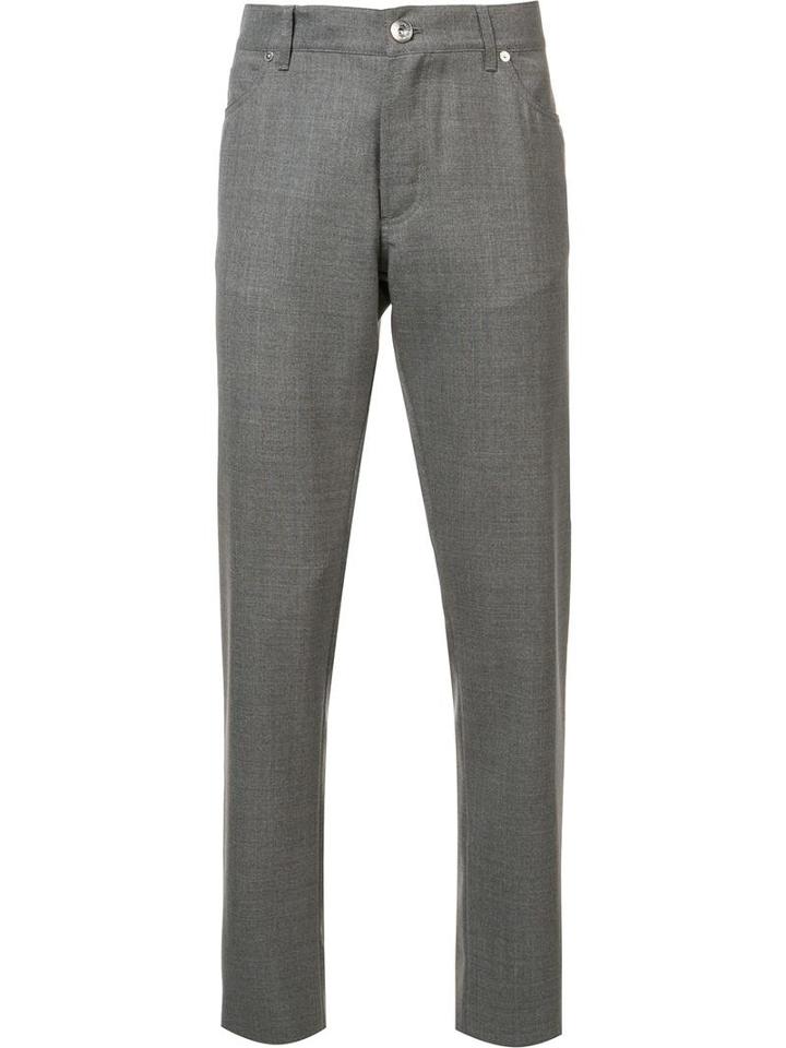 Brunello Cucinelli Brand Patch Tailored Trousers, Men's, Size: 46, Grey, Wool