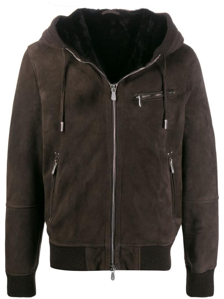 Eleventy Zipped Suede Jacket - Brown