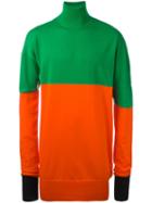 J.w.anderson Roll Neck Bicolour Jumper, Men's, Size: Large, Green, Virgin Wool/polyester/polyamide/viscose