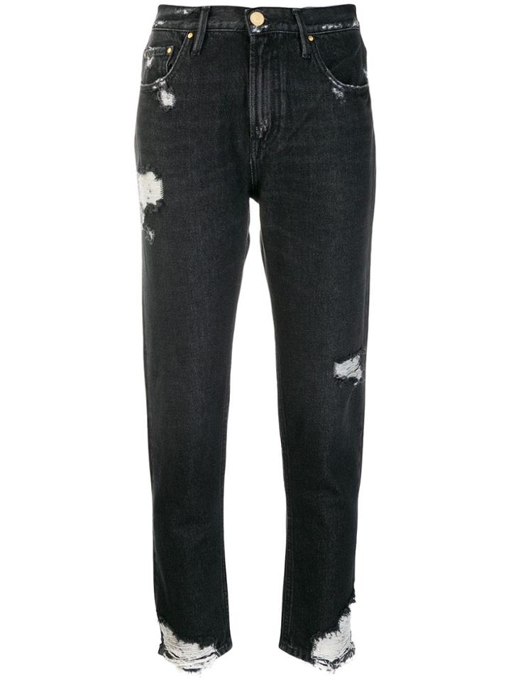 Don't Cry Distressed Cropped Jeans - Black