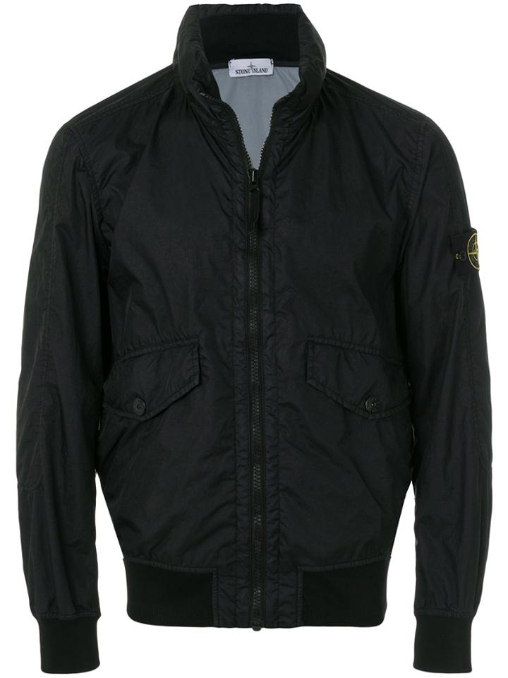 Stone Island Logo Patch Bomber Jacket - Black