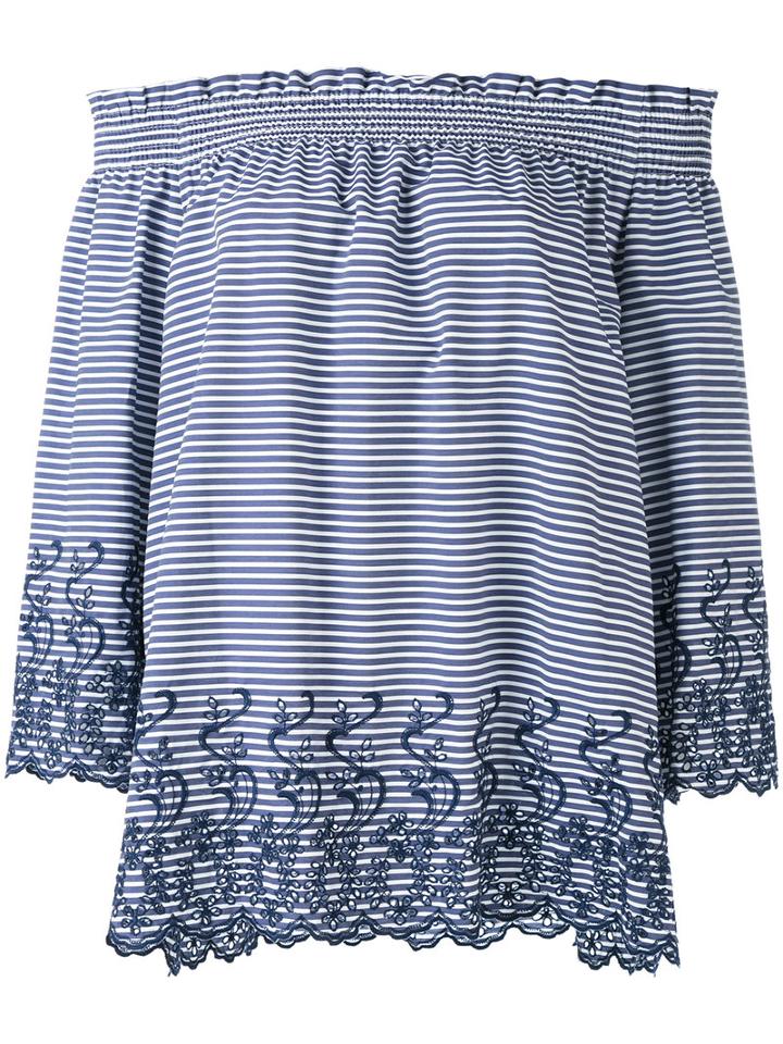 P.a.r.o.s.h. - Striped Bardot Blouse - Women - Cotton/polyamide/spandex/elastane - L, White, Cotton/polyamide/spandex/elastane