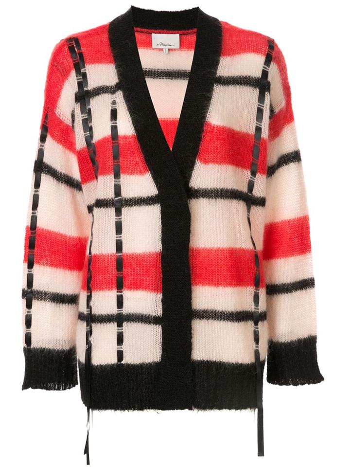 3.1 Phillip Lim Striped Ribbon Stitch Cardigan - Red