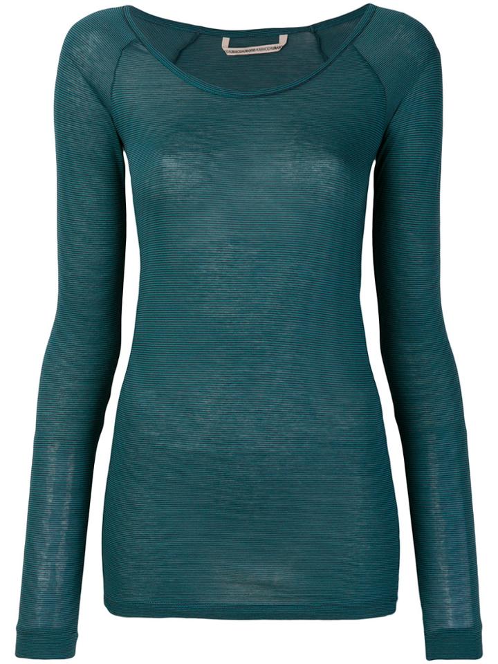 Humanoid Striped Scoop Neck Shirt - Green