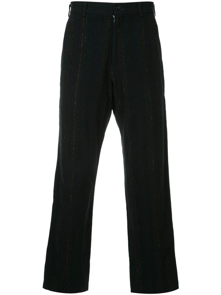 Comme Des Garçons Vintage Metallic-thread Cropped Striped Trousers -