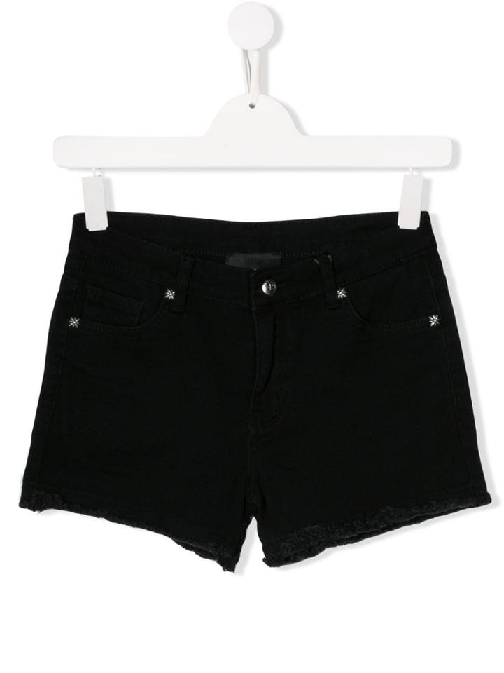 John Richmond Junior Frayed Hem Denim Shorts - Black