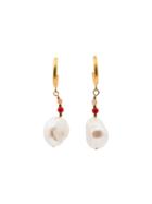 Anni Lu Baroque Pearl Earrings With Pink Coral - White