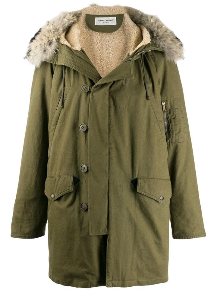 Saint Laurent Fur Trimmed Hood Parka - Green