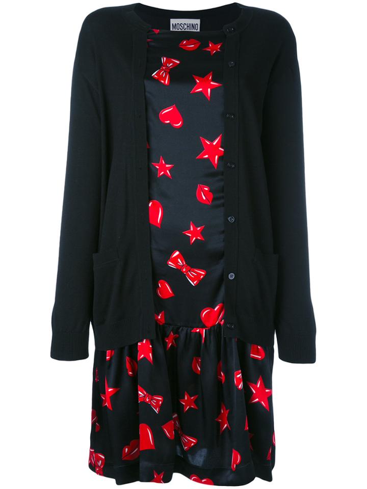Moschino Heart Print Cardigan Dress - Black