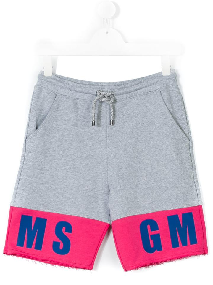 Msgm Kids - Teen Logo Print Jogging Shorts - Kids - Cotton - 14 Yrs, Girl's, Grey