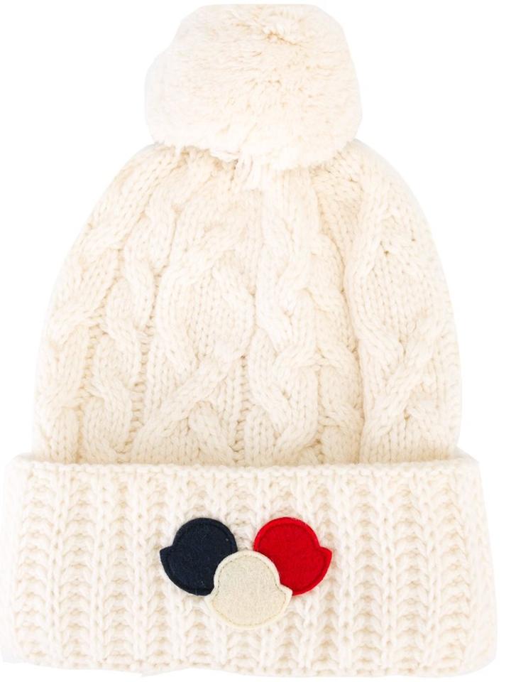 Moncler Logo Plaque Bobble Hat, Men's, White, Wool/cashmere