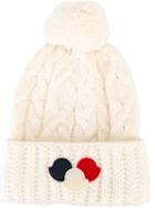 Moncler Logo Plaque Bobble Hat, Men's, White, Wool/cashmere