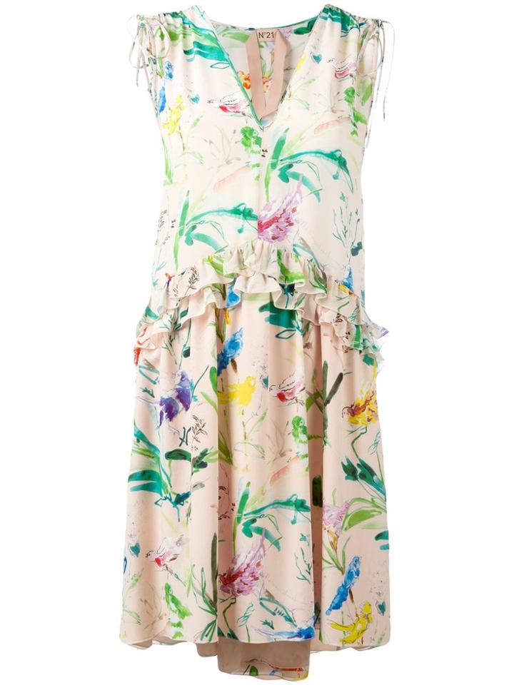 No21 Floral Print V-neck Dress - Nude & Neutrals