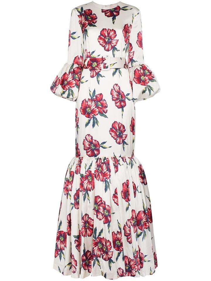 Rebecca De Ravenel Floral Bell Sleeved Floor Length Patio Dress -