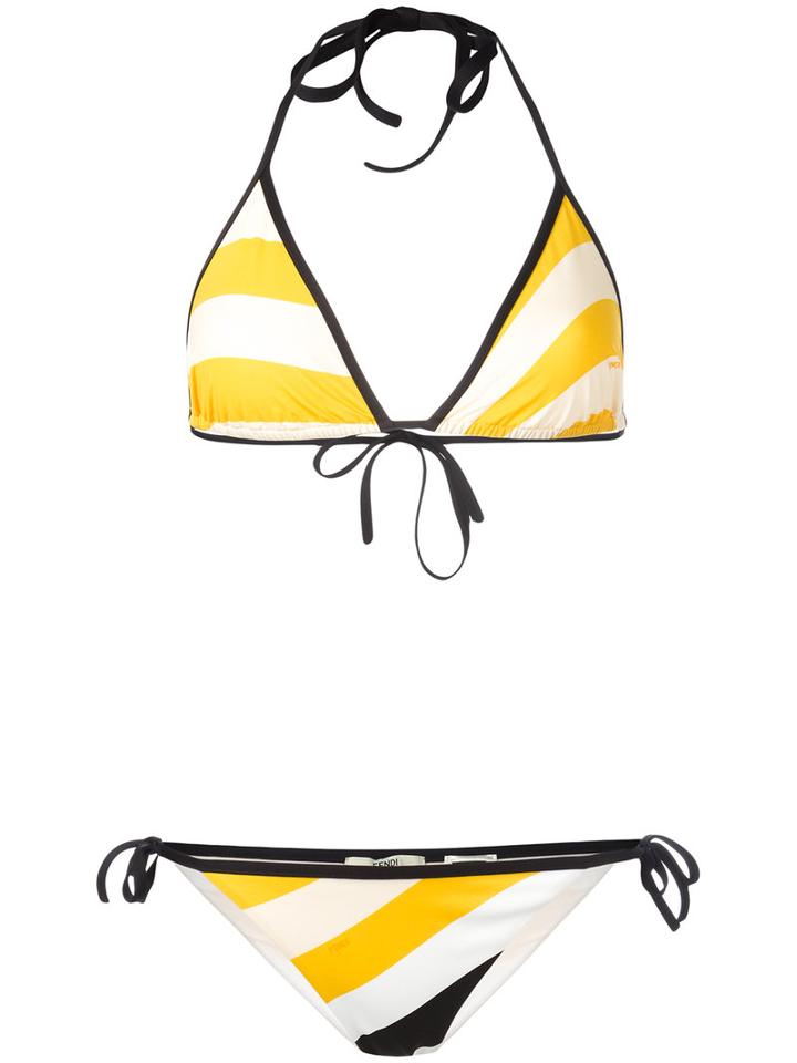 Fendi Wave Print Bikini Set, Women's, Size: 42, Yellow/orange, Polyamide/spandex/elastane