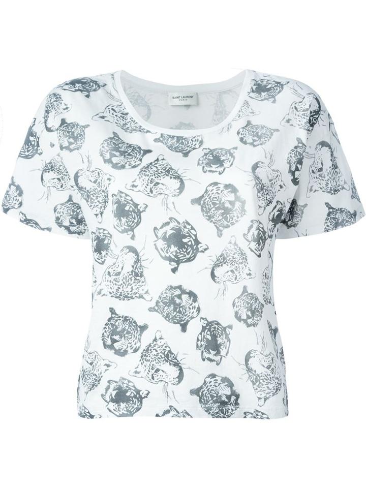 Saint Laurent Tiger Head Print T-shirt, Women's, Size: Large, White, Cotton