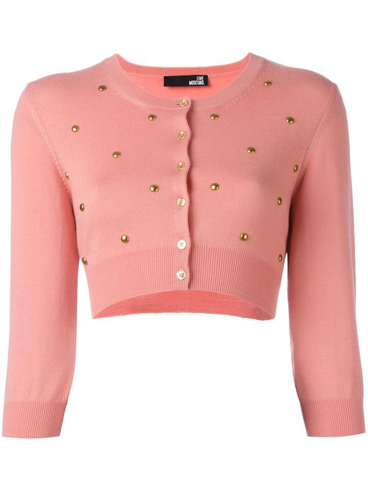 Love Moschino Studded Cropped Cardigan, Women's, Size: 46, Pink/purple, Virgin Wool