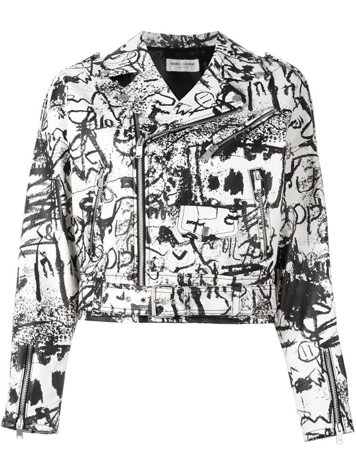 Saint Laurent Special Edition Leather Motorcycle Jacket, Women's, Size: 38, White, Lamb Skin/cupro/cotton