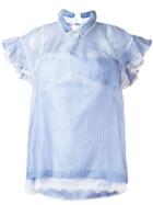 Sacai Striped Frill-trim Blouse, Women's, Size: Ii, Blue, Silk/cotton/nylon