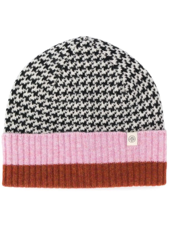 Mulberry Brushed Houndstooth Beanie - Grey