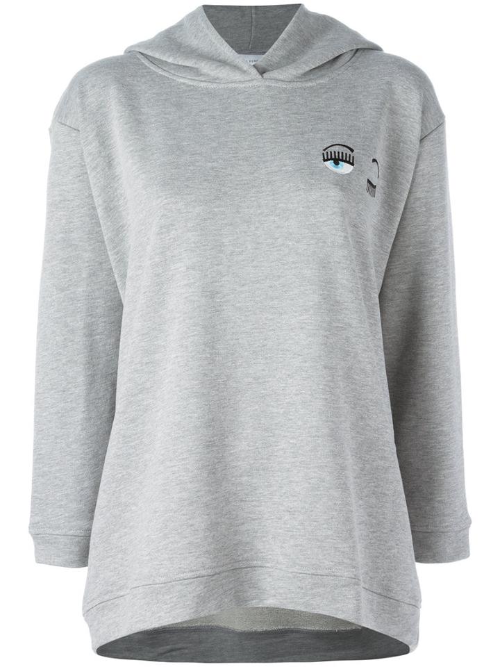Chiara Ferragni Winking Eye Hooded Sweatshirt, Women's, Size: Medium, Grey, Cotton/polyester/spandex/elastane