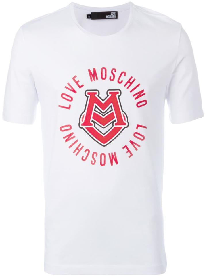 Love Moschino Logo Print T-shirt, Men's, Size: M, White, Cotton/spandex/elastane