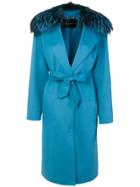 Versace Fox Fur-trimmed Coat - Blue