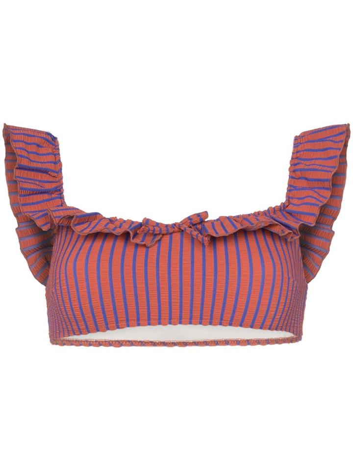 Solid & Striped Off The Shoulder Ruffle Bikini Top - Brown