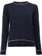 Thom Browne Striped Trim Knitted Top, Women's, Size: 42, Blue, Wool