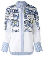 Isabelle Blanche - Floral Embroidery Stripe Shirt - Women - Cotton/spandex/elastane/viscose - L, White, Cotton/spandex/elastane/viscose