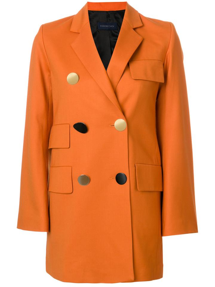 Eudon Choi Contrast Button Coat - Yellow & Orange