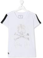 Philipp Plein Junior Teen Skull And Crossbones Studded T-shirt - White