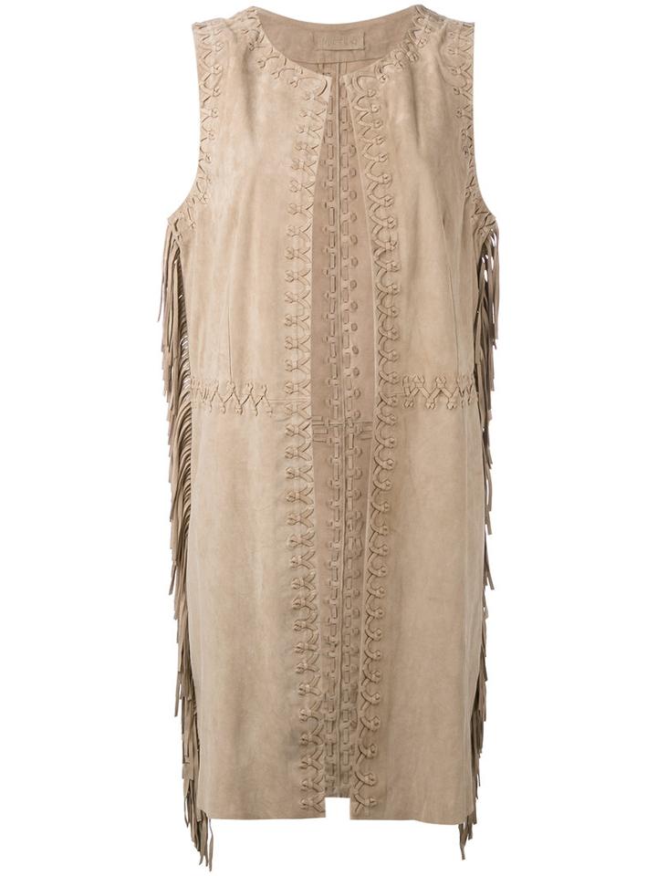 Meteo By Yves Salomon Stitch Panel Gilet, Women's, Size: 36, Brown, Goat Suede
