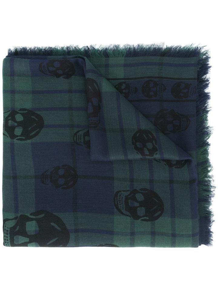 Alexander Mcqueen Tartan Skull Scarf - Green