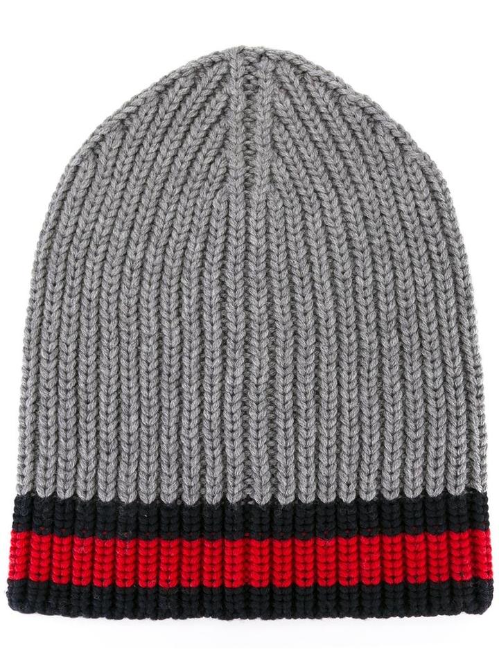 Gucci Wed Trim Beanie, Grey, Wool