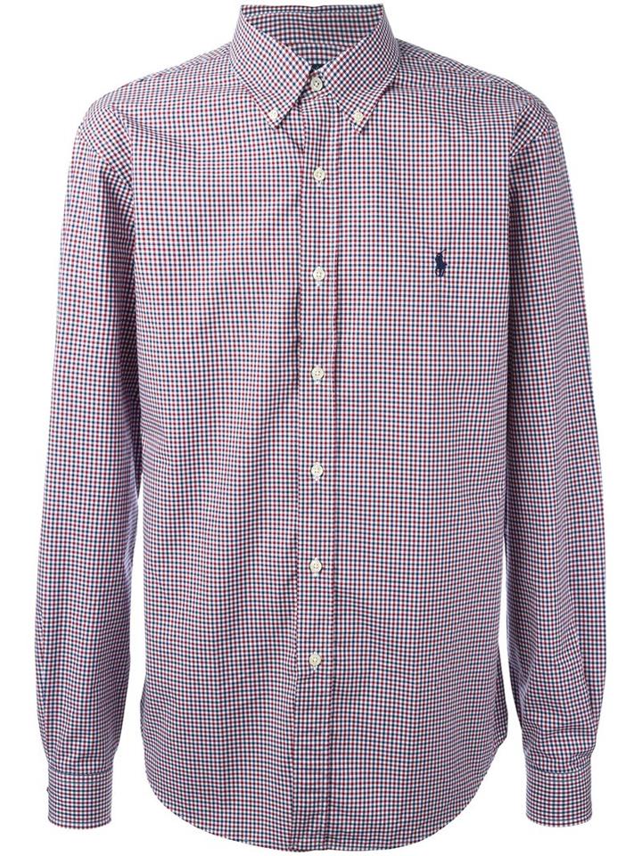 Polo Ralph Lauren Checked Logo Embroidered Shirt, Men's, Size: Large, Red, Cotton