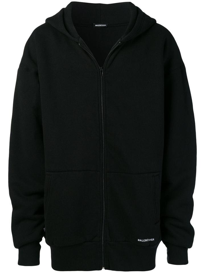Balenciaga Double Layered Zip Up Hoodie - Black