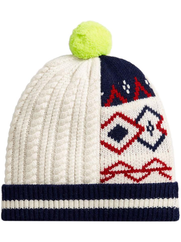 Burberry Pom-pom Patchwork Beanie - White