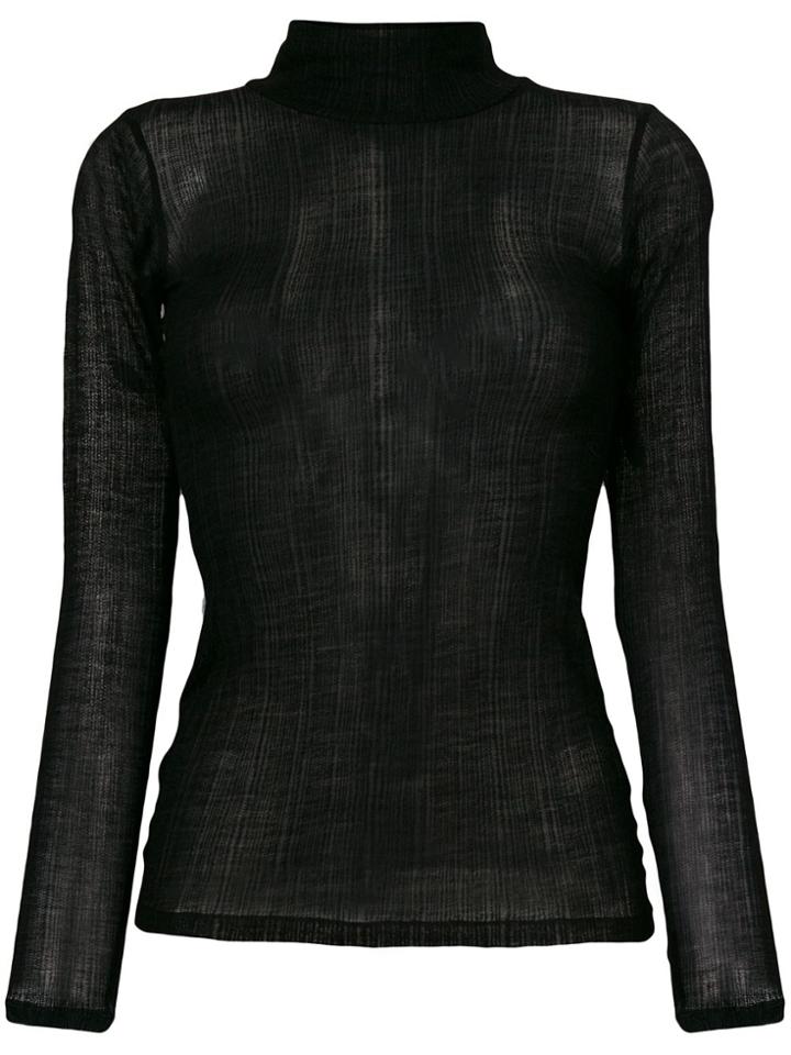 Federica Tosi Opaque Crinkle Roll Neck Blouse - Black