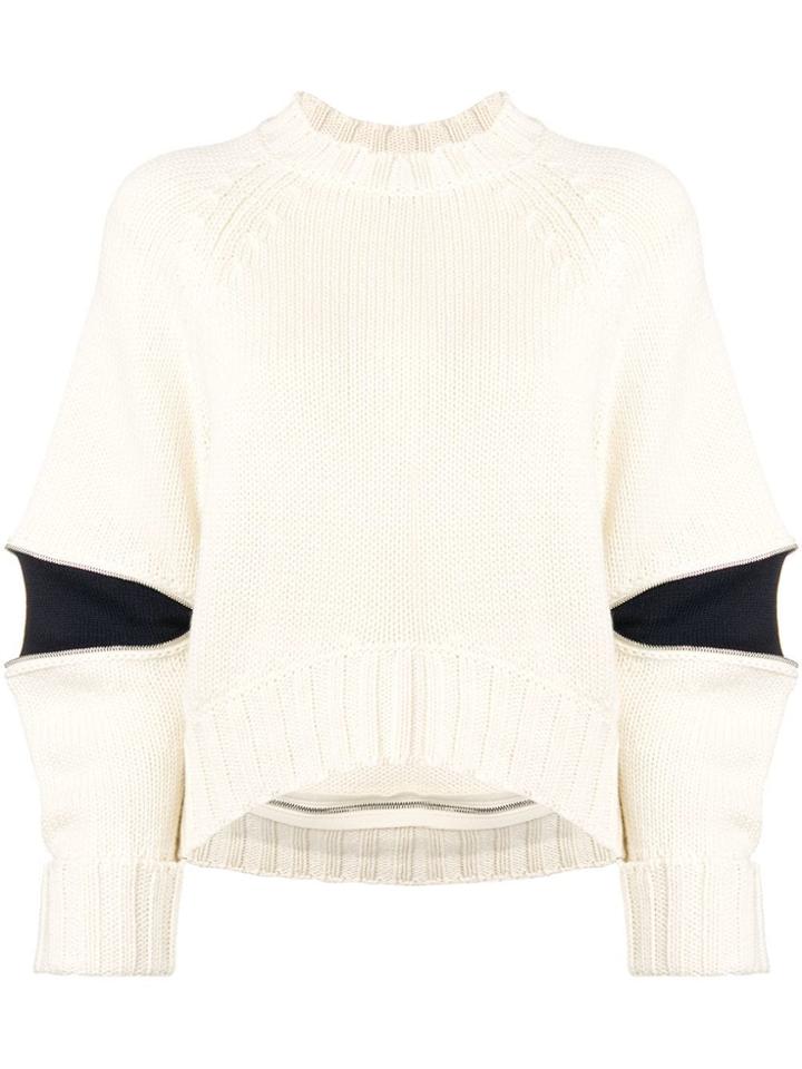 Alexander Mcqueen Zipped Elbows Boxy Jumper - Neutrals