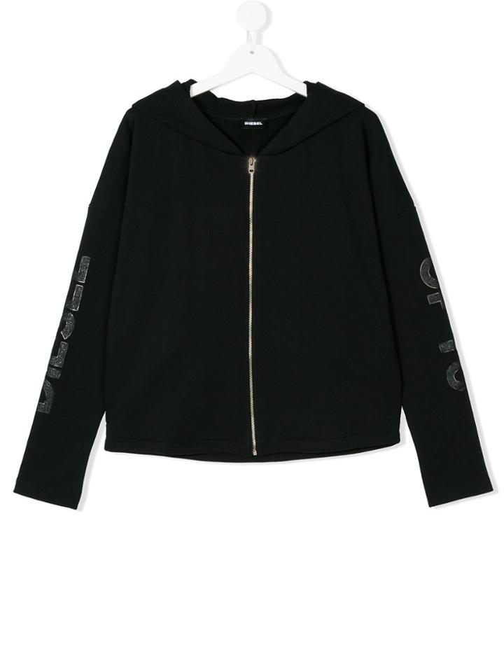 Diesel Kids Zipped Logo Hoodie - Black