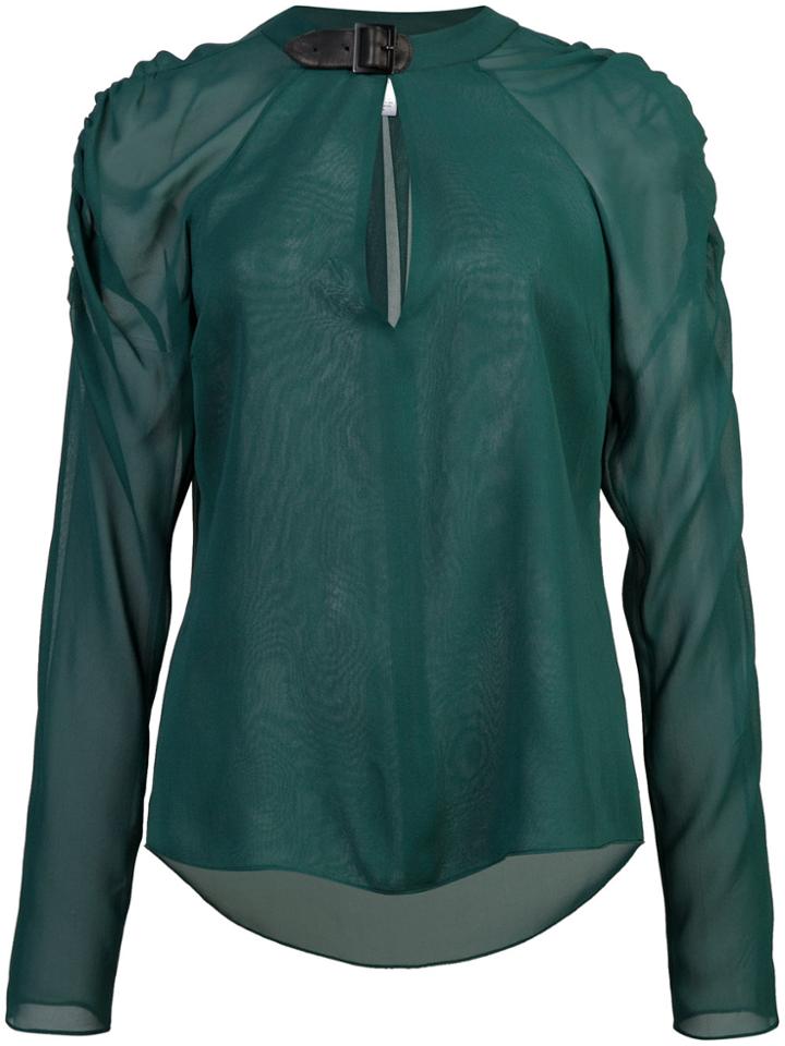 Fleur Du Mal Ruched Sleeve Sheer Blouse - Green