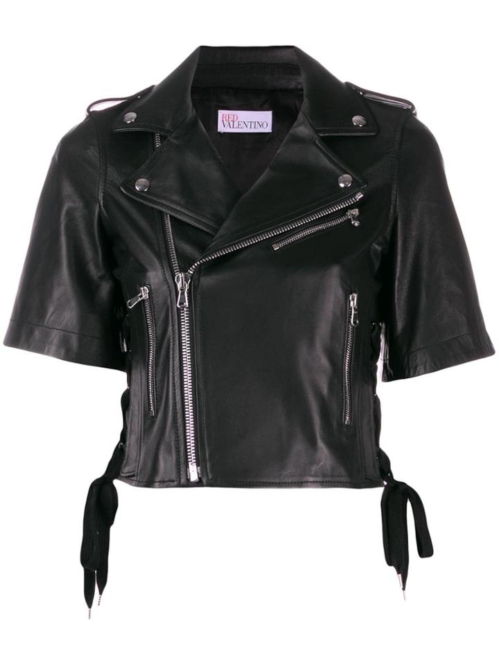 Red Valentino Embroidered Leather Jacket - Black