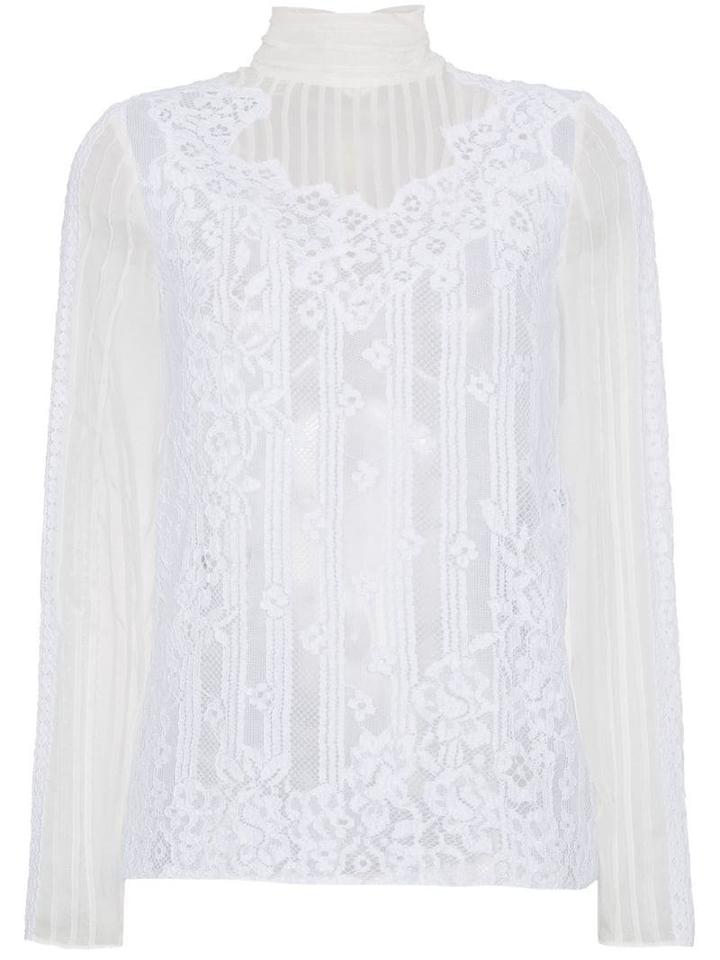 Valentino Silk High Neck Lace Top - White