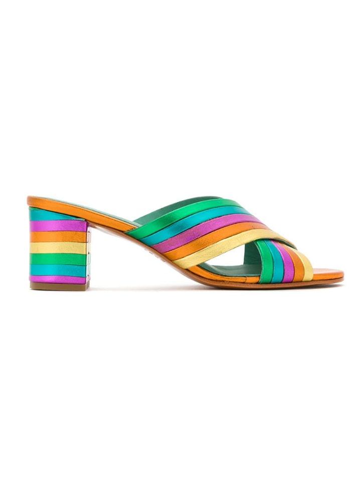 Blue Bird Shoes Metallic Leather Rainbow Mules - Yellow