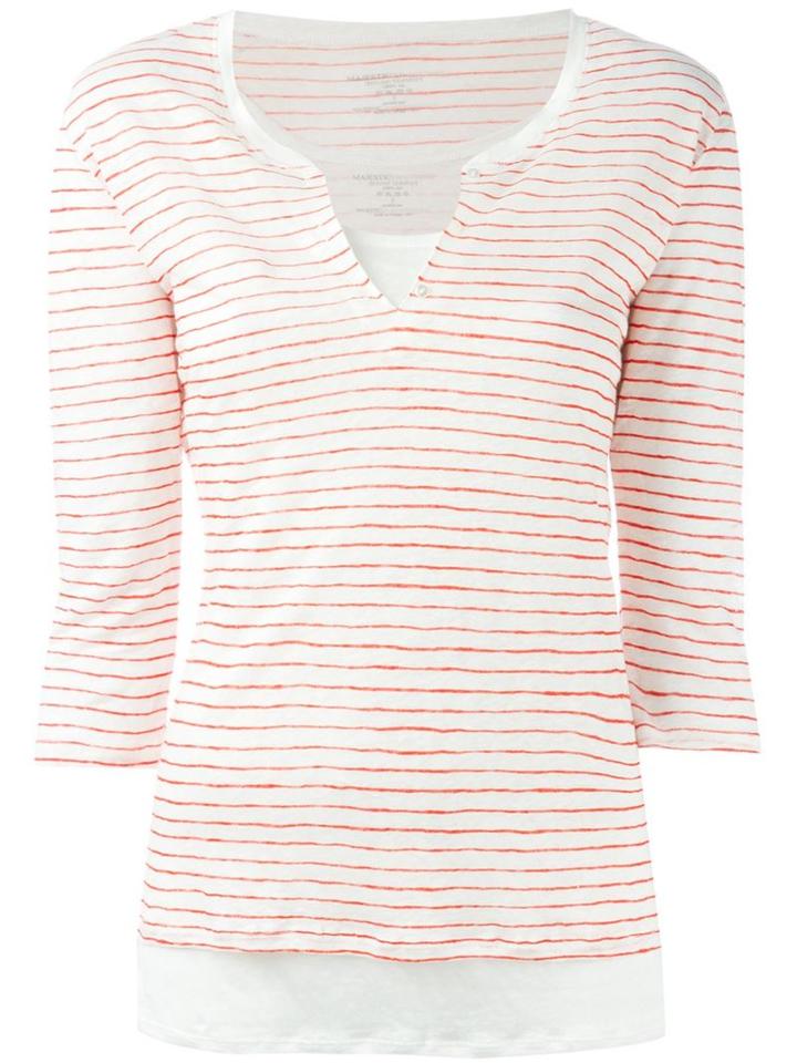 Majestic Filatures Three-quarter Sleeve Striped T-shirt, Women's, Size: 2, Red, Linen/flax