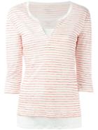 Majestic Filatures Three-quarter Sleeve Striped T-shirt, Women's, Size: 2, Red, Linen/flax